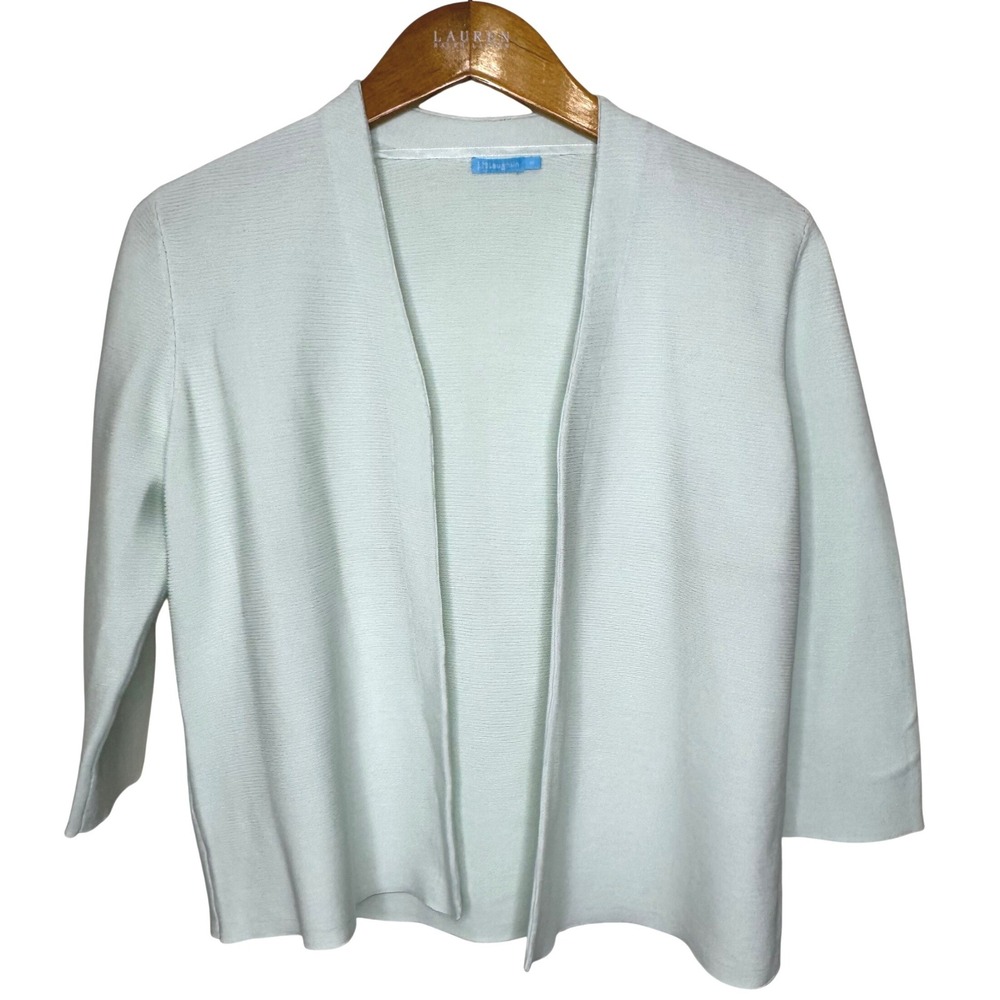 J. McLaughlin Cropped‎ Open Front Cardigan Ribbed Medium Light Green